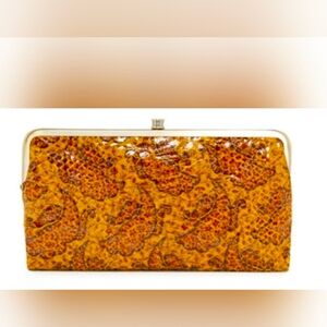 VINTAGE HOBO Lauren Wallet Clutch Snakeskin Print Leather Kisslock Yellow Brown
